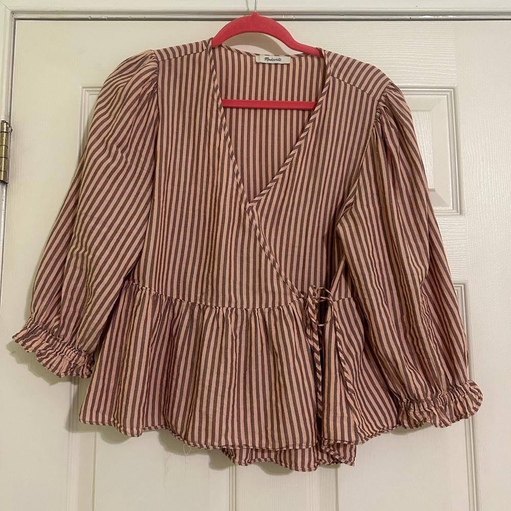 Madewell Puff Sleeve Peplum Wrap Top